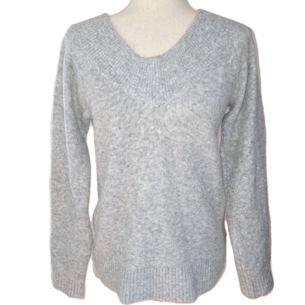 H&M Women S Gray Knit Double V-neck Sweater Wool‎ Blend